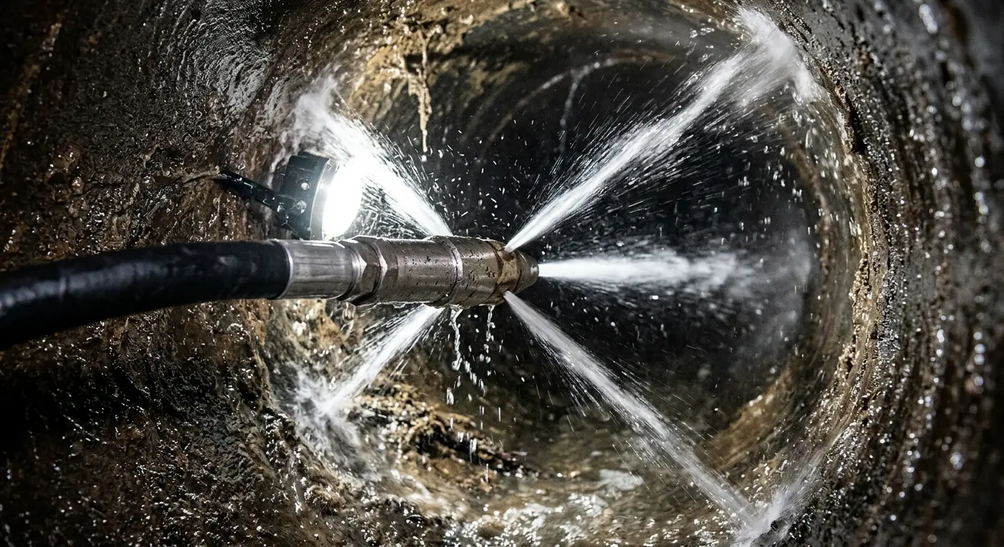 High-pressure hydro jetting nozzle cleaning sewer pipe for Trenchless Sewer Repair in Belfast